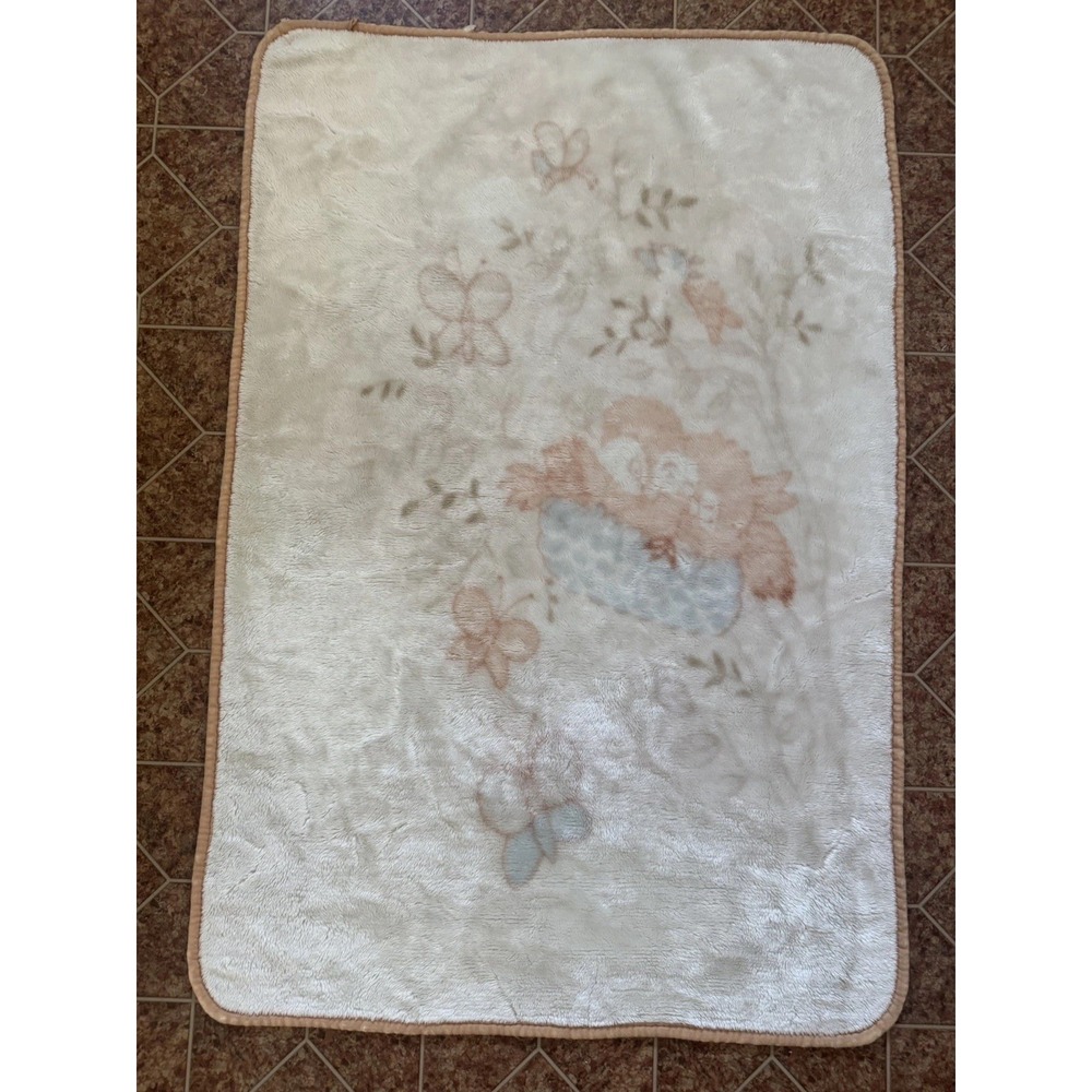 Vintage Novatex Butterflies Baby Blanket Rare Nursery Floral Neutral 28x42